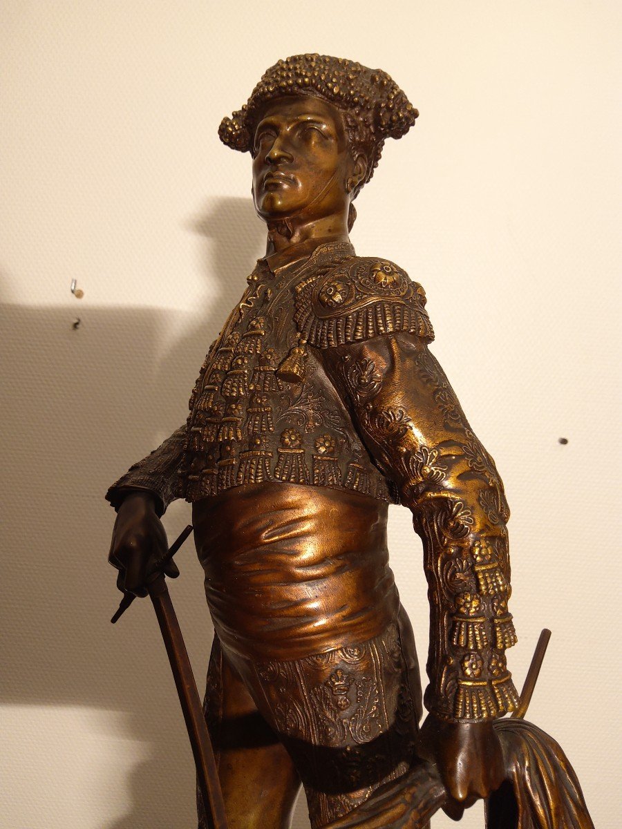 Bronze By Pj Mene Toreador 1877 Lightly Golden Patina-photo-2